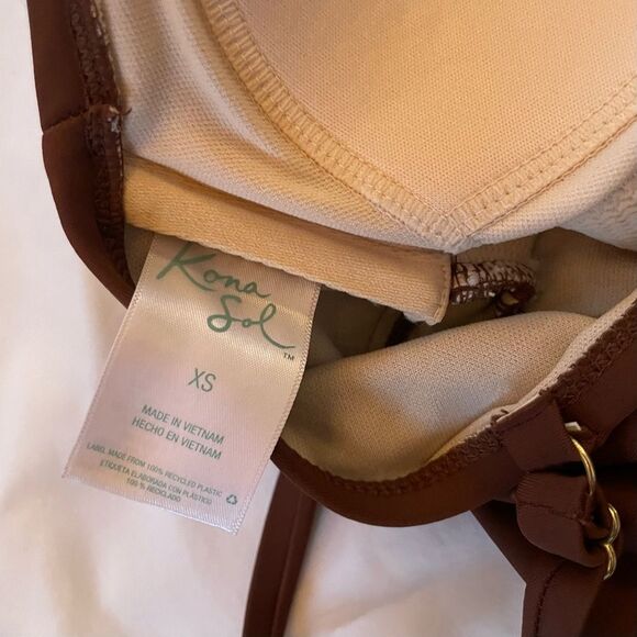 Kona Sol Asymmetric One Piece Brown swimsuit Size XS - Picture 8 of 12